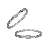 Sterling silver 4x6 mm handcrafted Bali bracelet with White Cubic Zirconia clasp and oxidized finish.